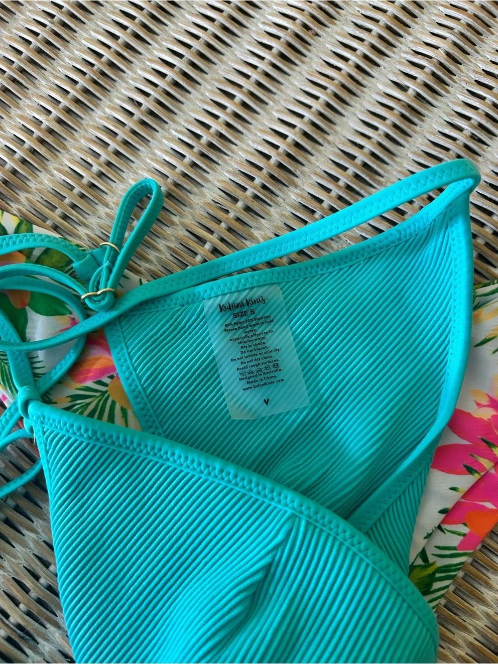Kulani Kinis Ribbed Bikini Set | Aqua Floral | Size Small | Australian Swimwear